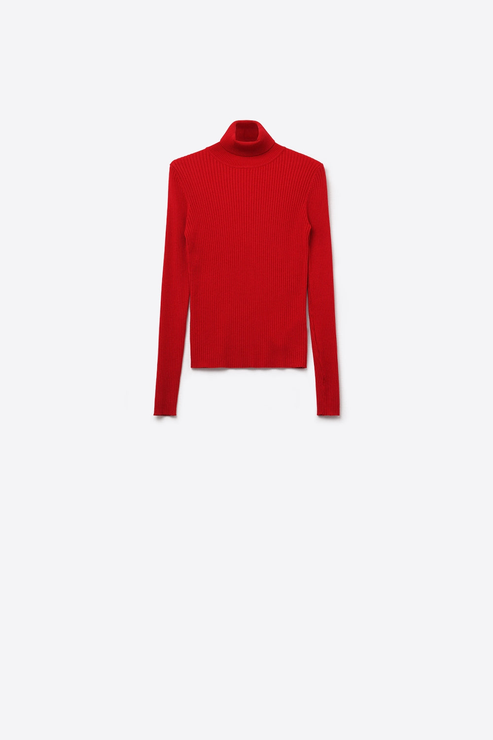 Camisola com nervuras de gola redonda enrolada em vermelho rubi