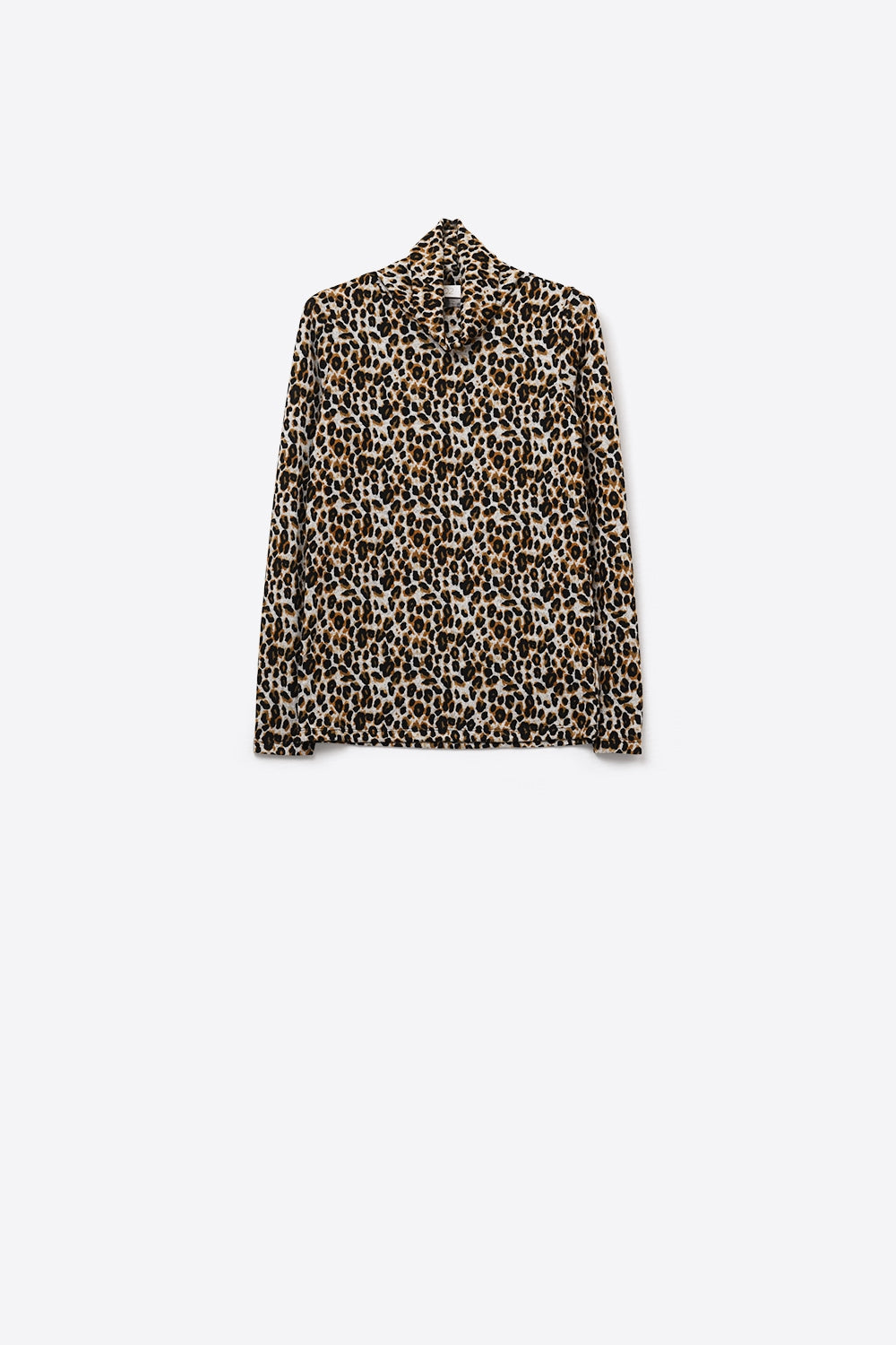 Top de gola alta de manga comprida com estampado de leopardo castanho