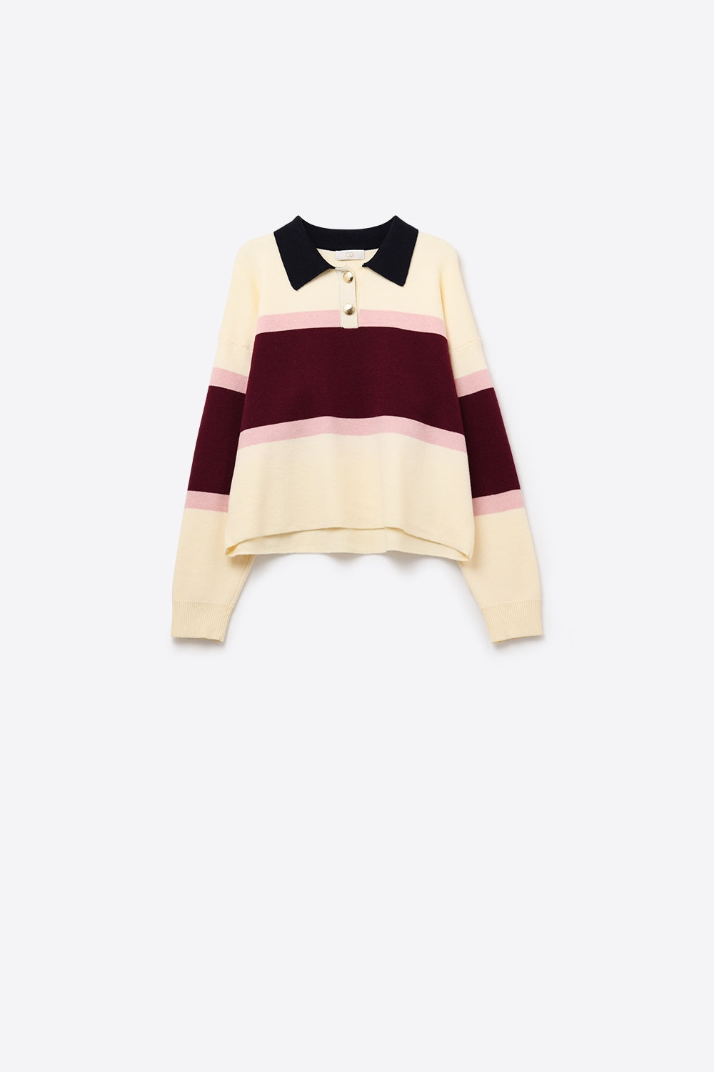 Camisola de malha às riscas castanhas com pormenores de botões