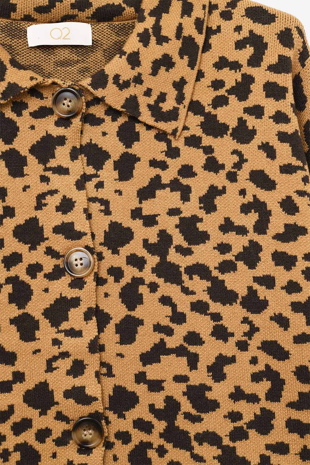Casaco de malha descontraído com estampado de chita e gola polo
