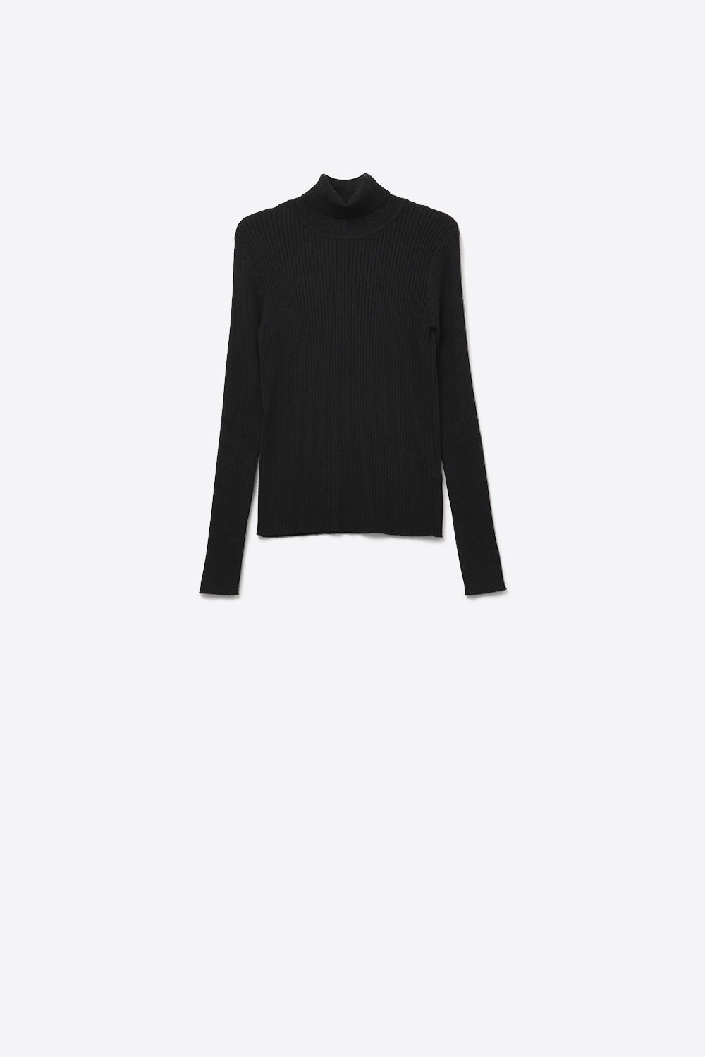 Camisola com gola rolada e nervuras em preto