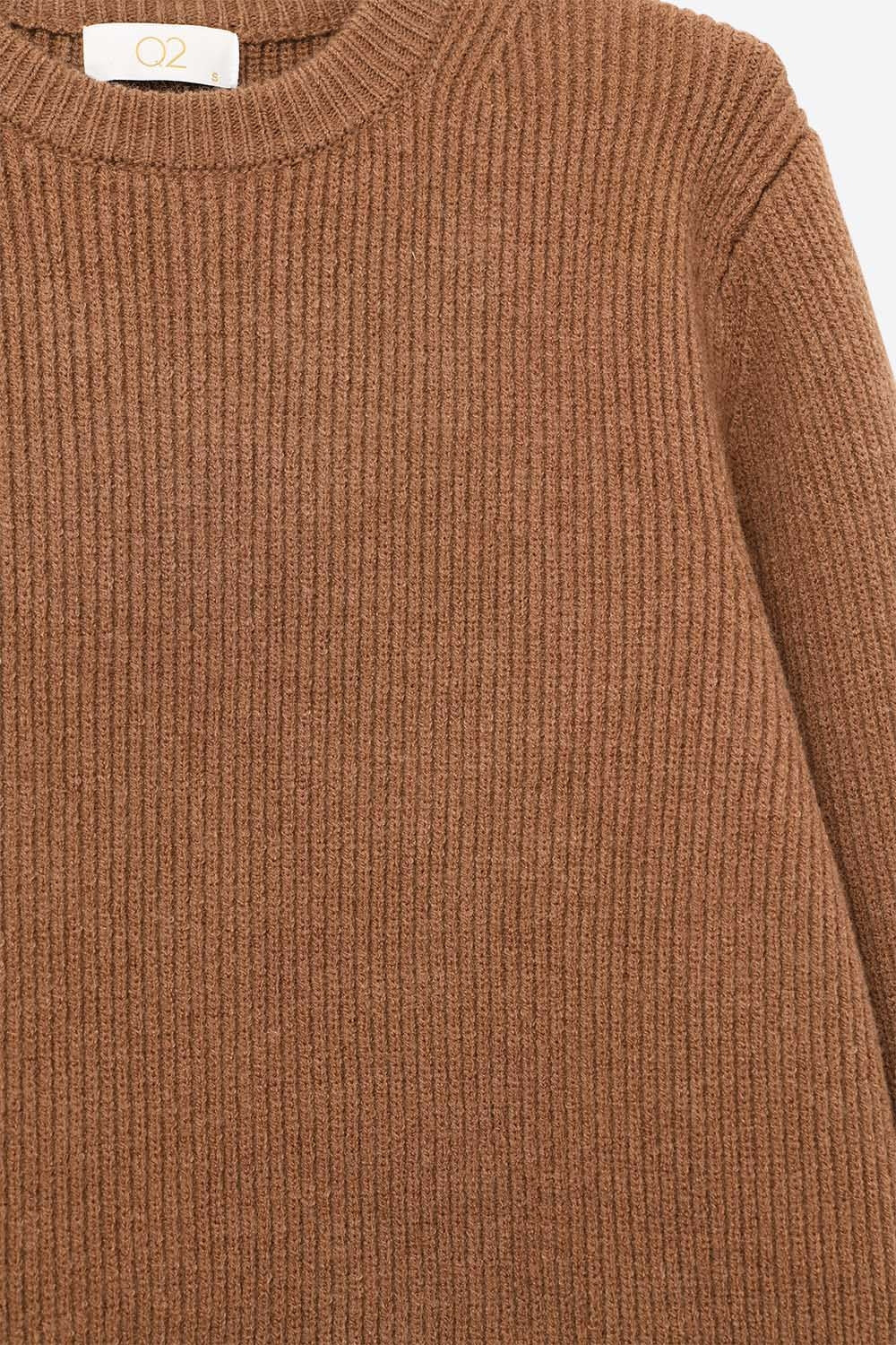 Camisola de malha canelada confortável em camel