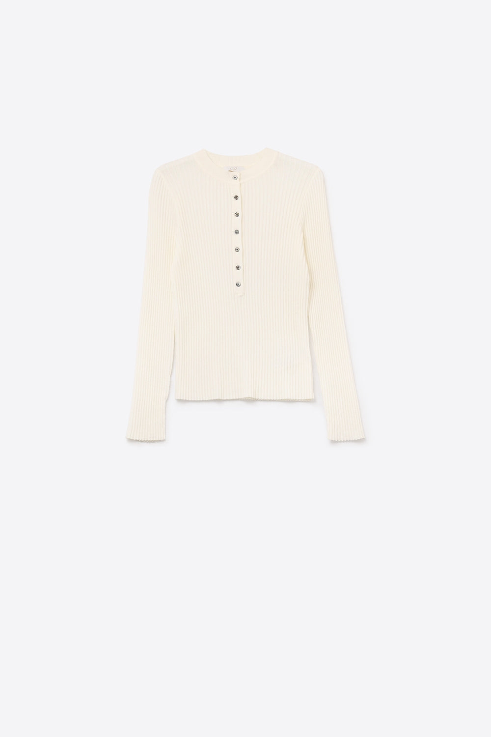 Camisola com nervuras de manga comprida henley em branco