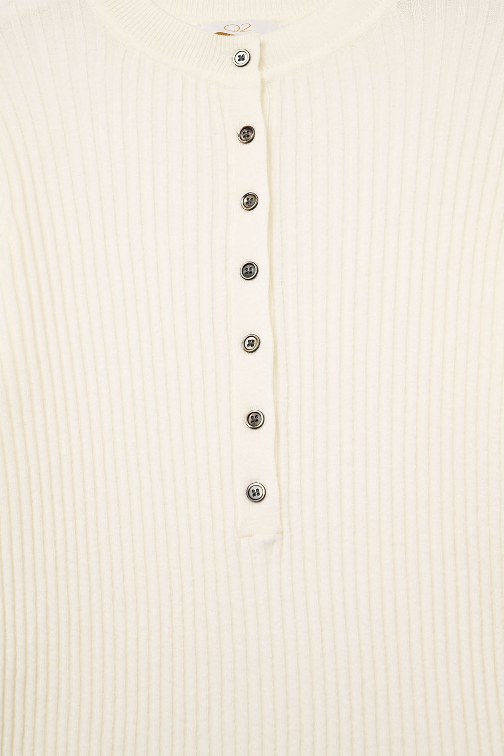Camisola com nervuras de manga comprida henley em branco