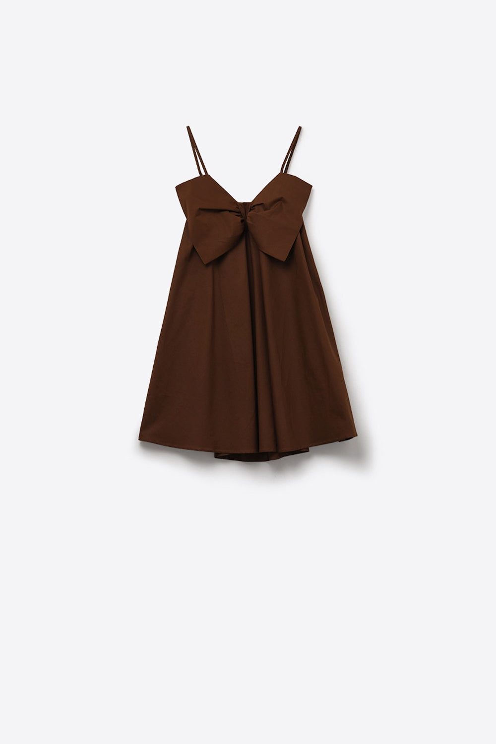 Minivestido de popelina castanho com um grande laço