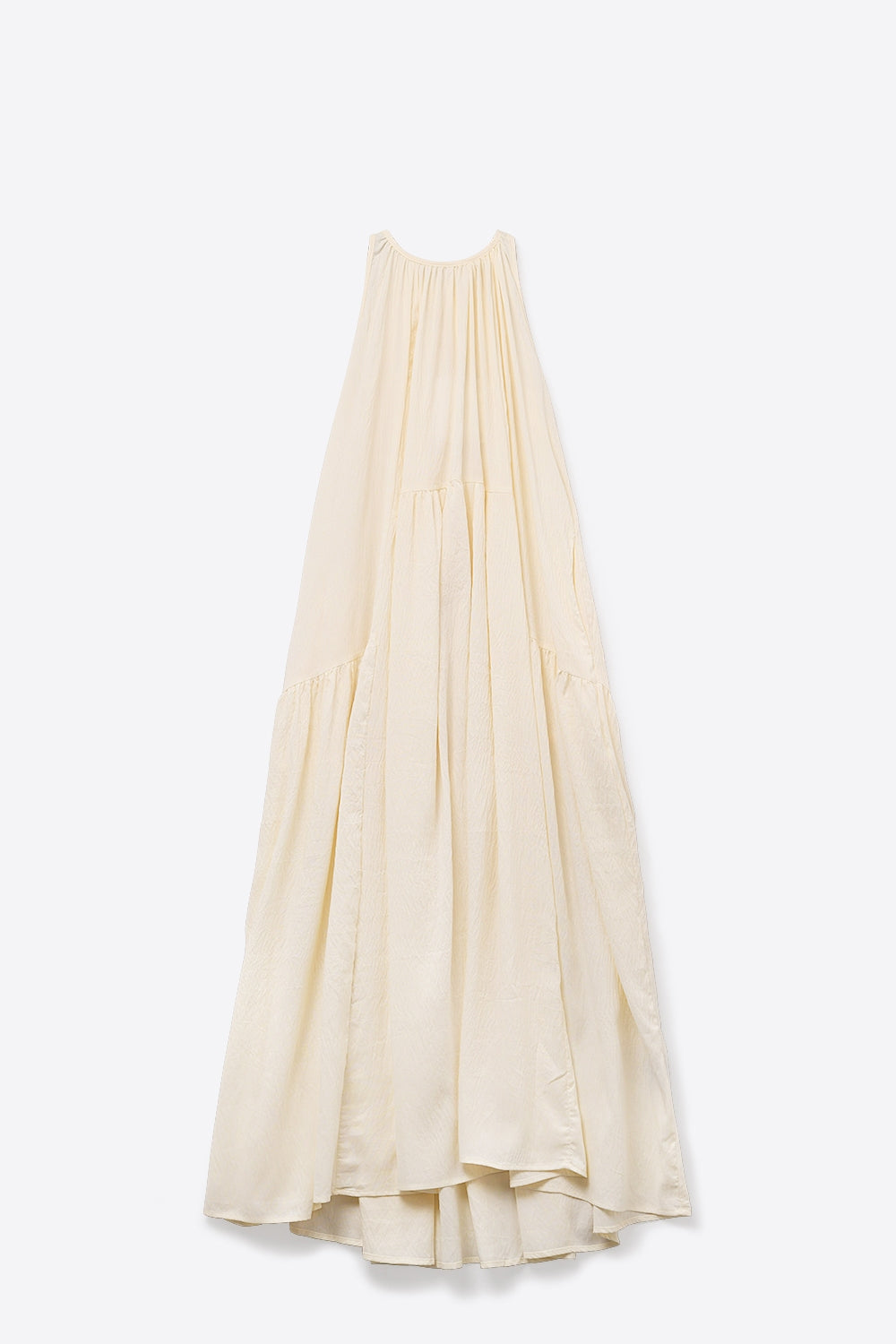 Vestido maxi com decote haltere e pormenores de costura em creme