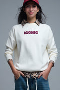 Camisola ICONIC bordada com estampado Global Tour nas costas em creme