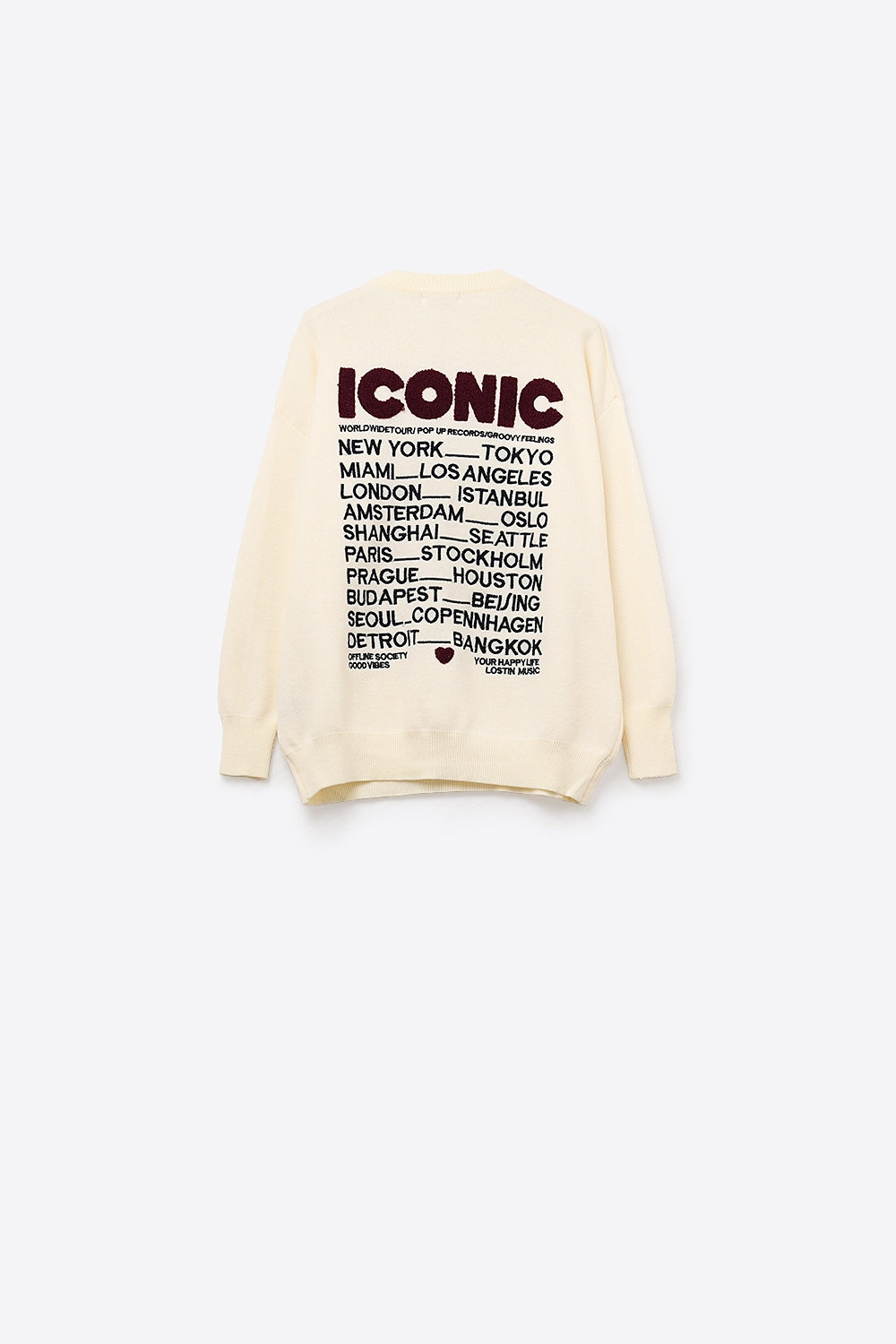 Camisola ICONIC bordada com estampado Global Tour nas costas em creme