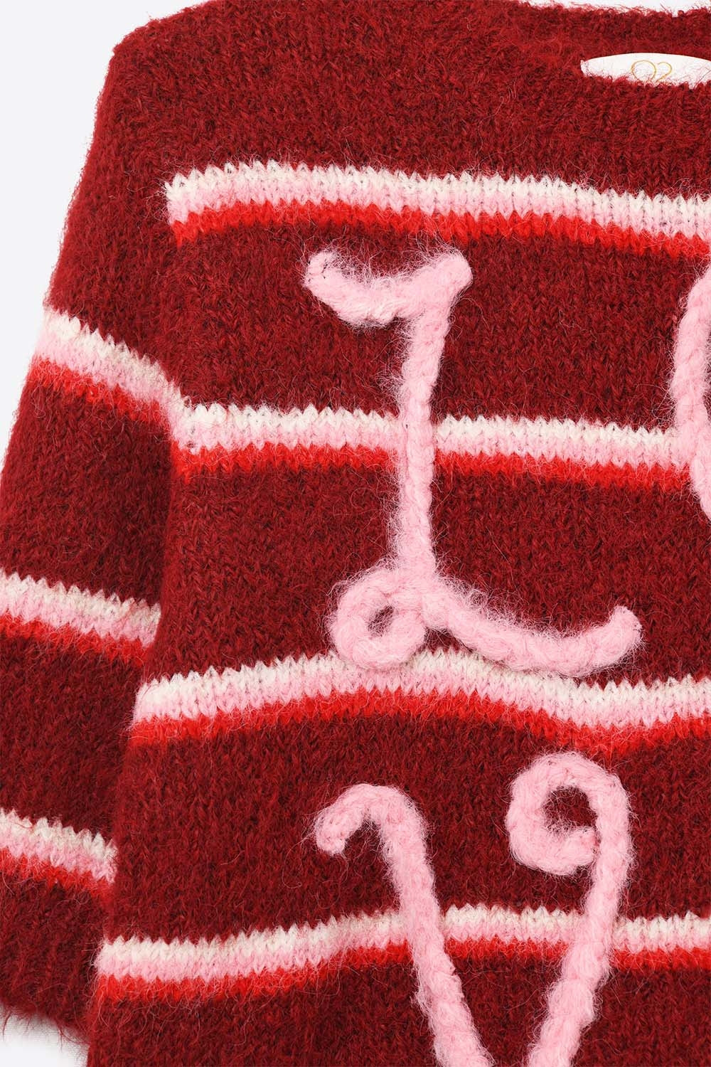 Camisola de manga curta bordada com amor em borgonha