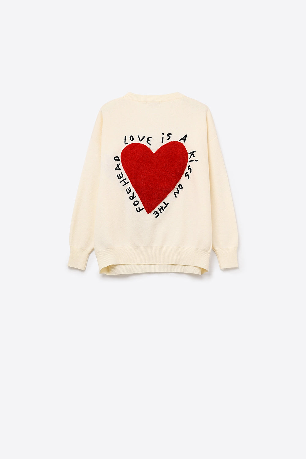 Sweatshirt de malha com coração bordado e texto em creme