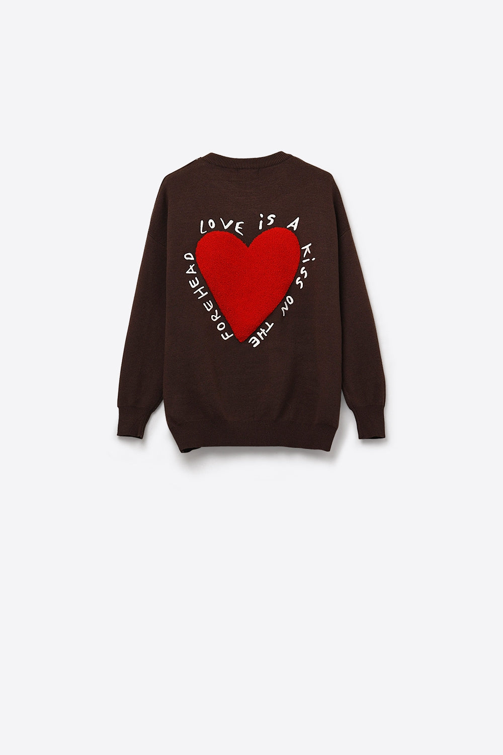 Sweatshirt de malha com coração bordado e texto em castanho