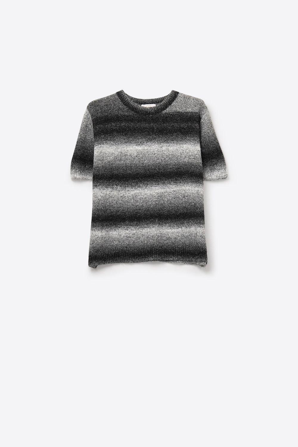 Camisola de manga curta às riscas Ombré em cinzento
