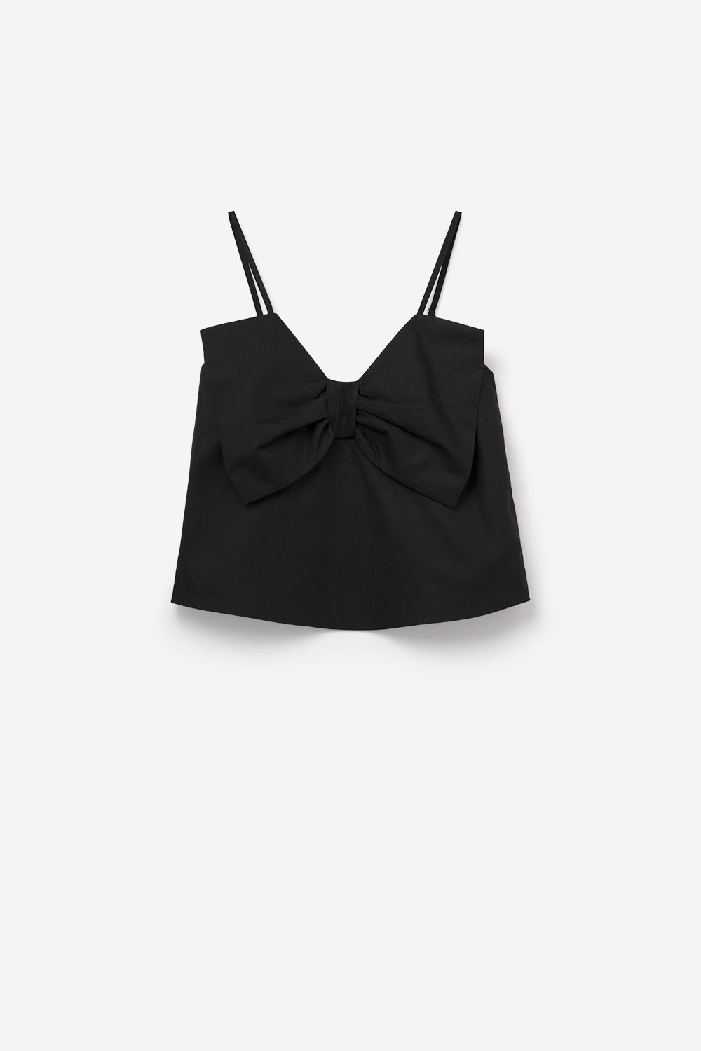 Top de popelina preto com pormenor de laço