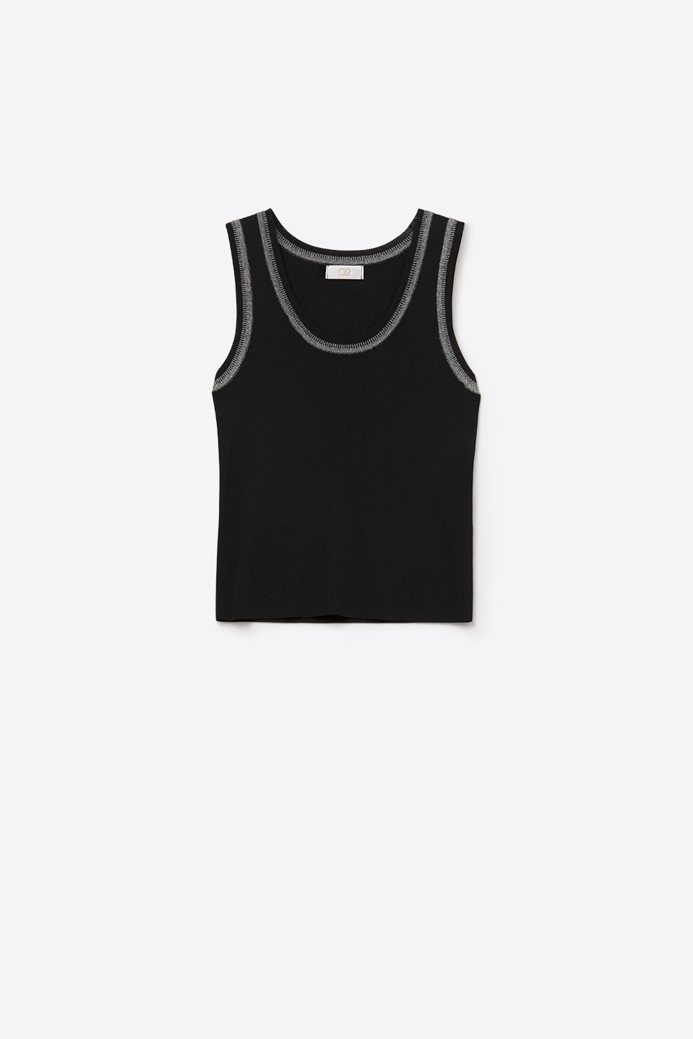Top de malha sem mangas preto com rebordo metálico