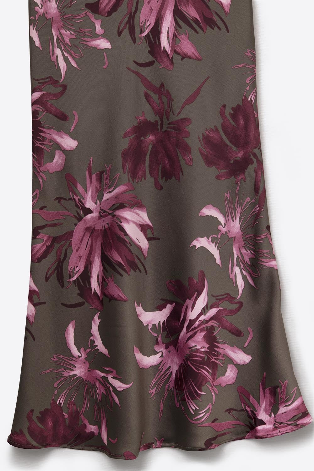 Saia Midi Floral Elegante em cetim cinzento