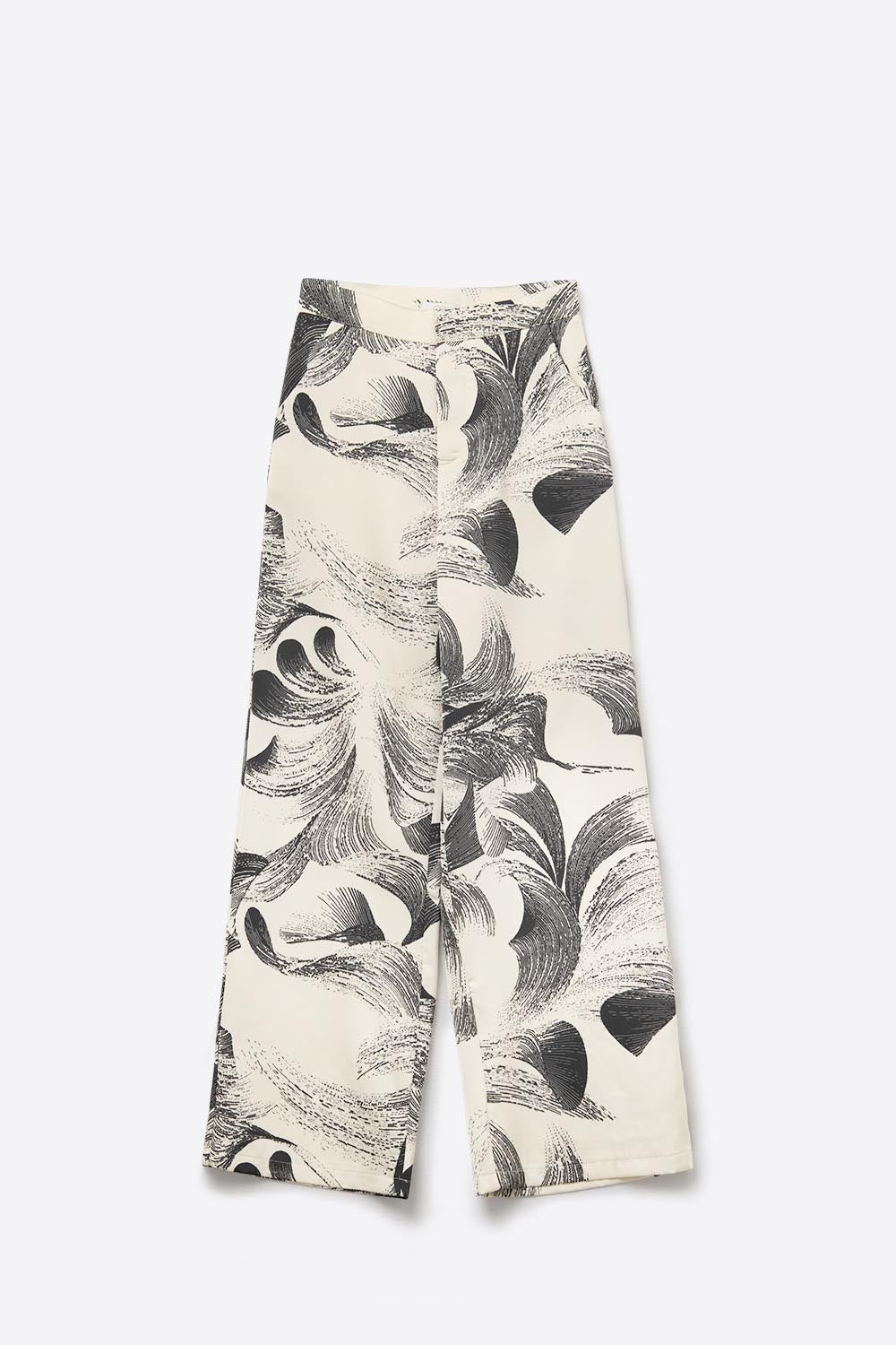 Calças largas em creme com estampado elegante