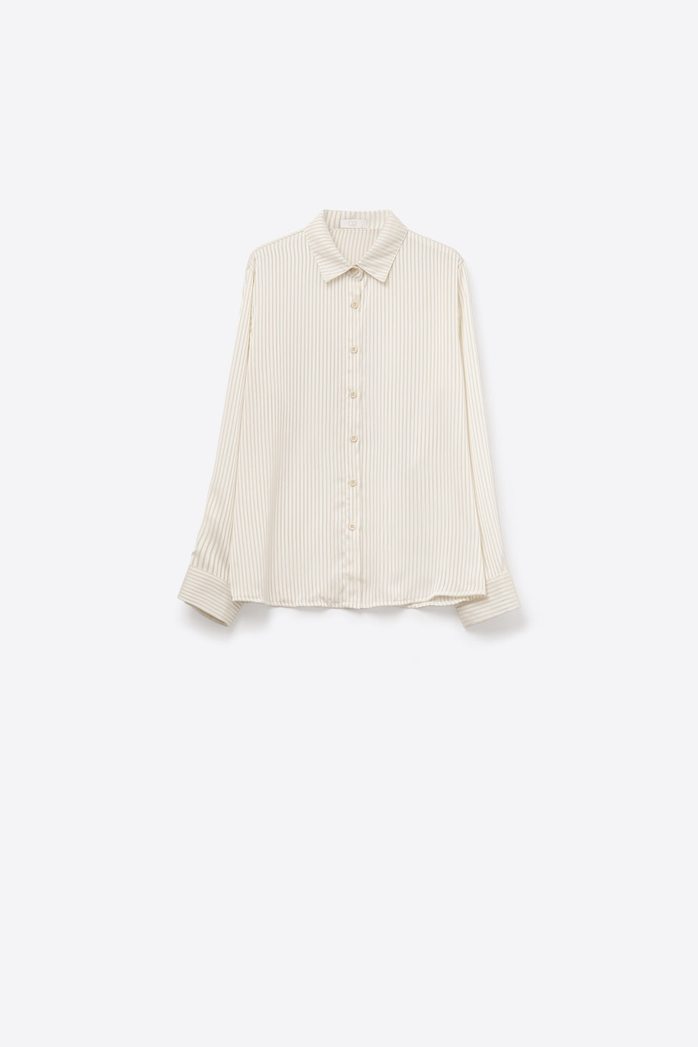 camisa de cetim listrada bege de tecido macio