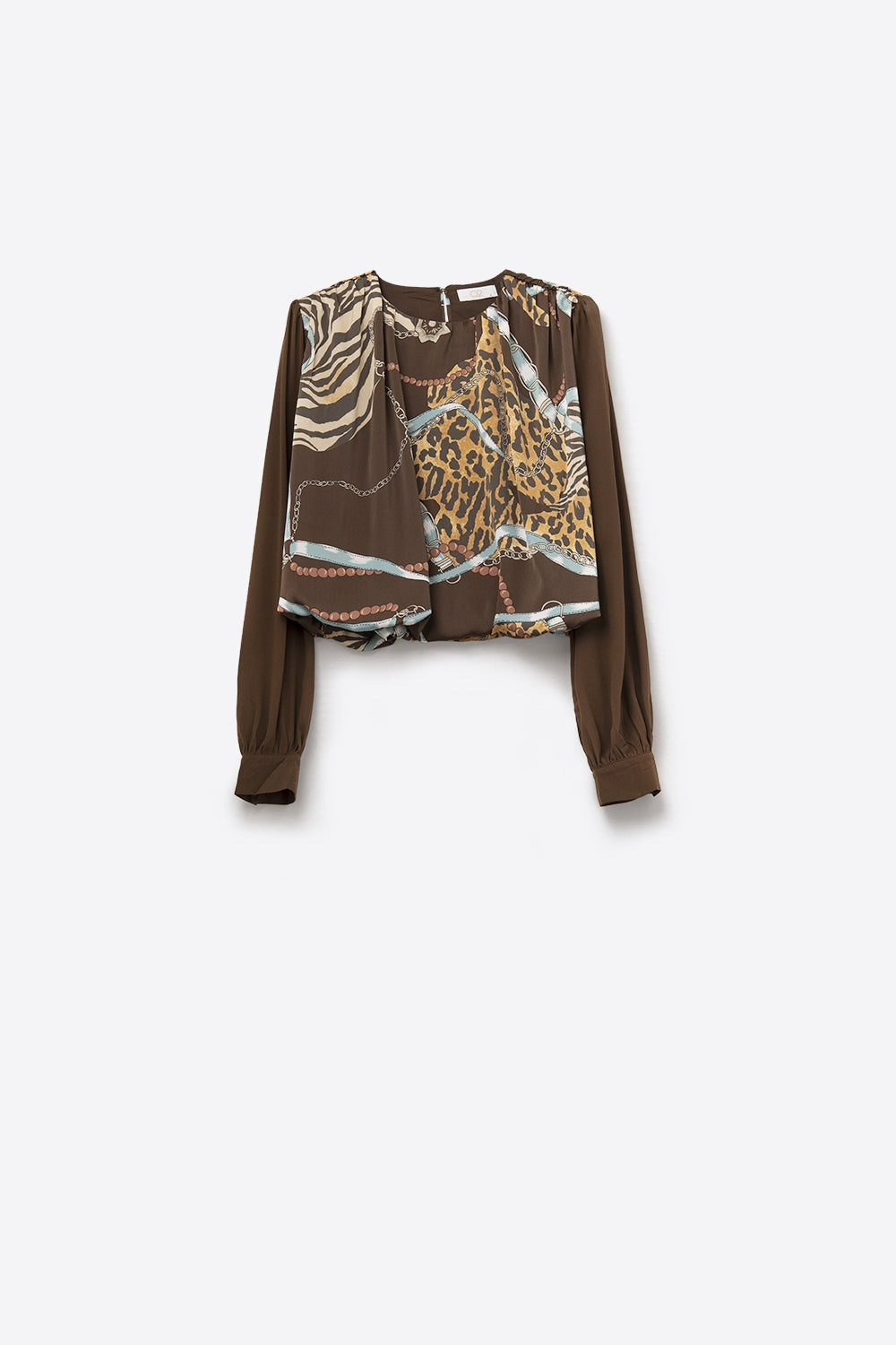 Top castanho chique com estampado abstrato