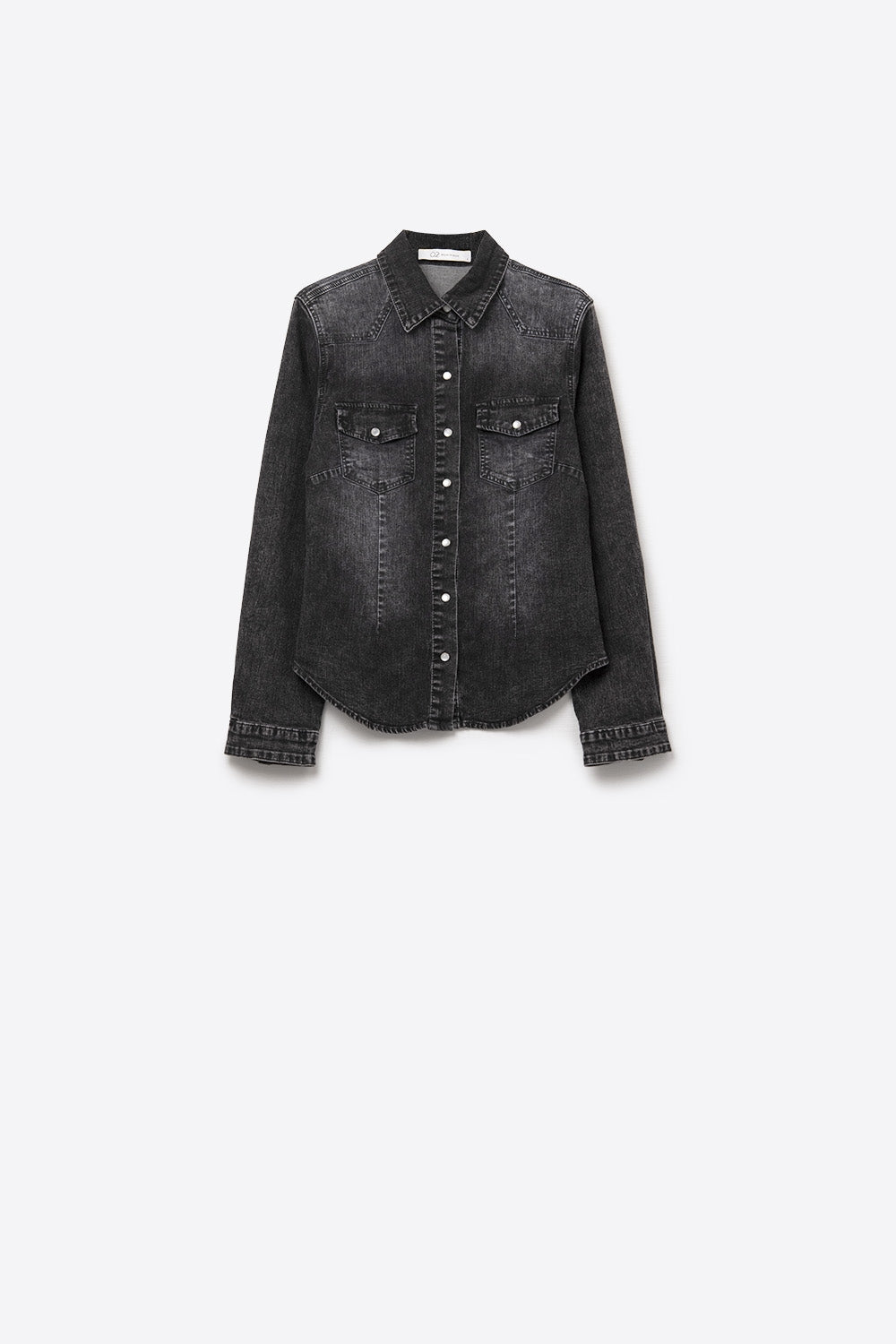 Jaqueta Camisa de Denim Preto Lavado com Botões