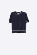 Camisola de manga curta azul-marinho com pormenor de linha branca
