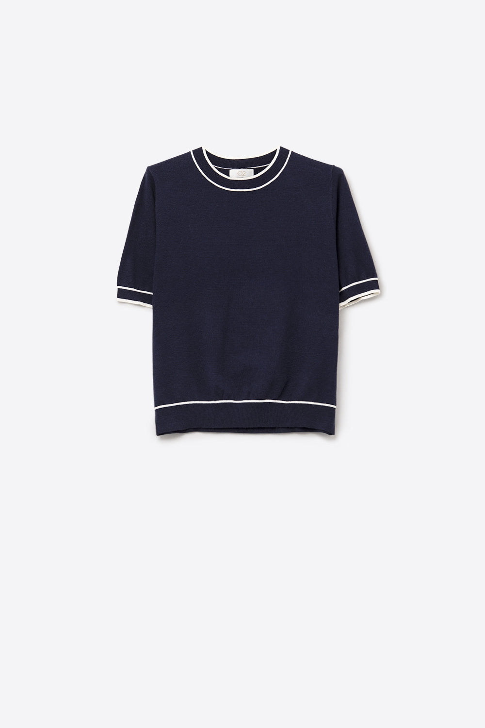 Camisola de manga curta azul-marinho com pormenor de linha branca
