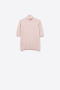Camisola de malha fina cor-de-rosa com gola alta e mangas até ao cotovelo