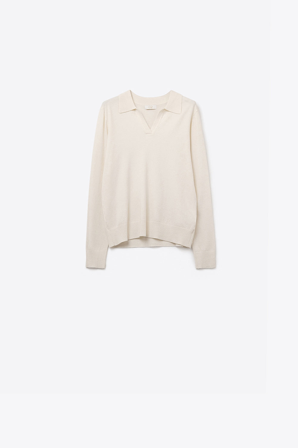 Gola polo de malha com decote em V sem carcela em branco