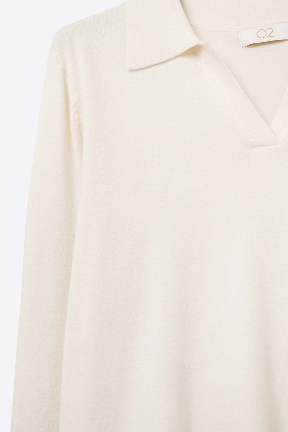 Gola polo de malha com decote em V sem carcela em branco
