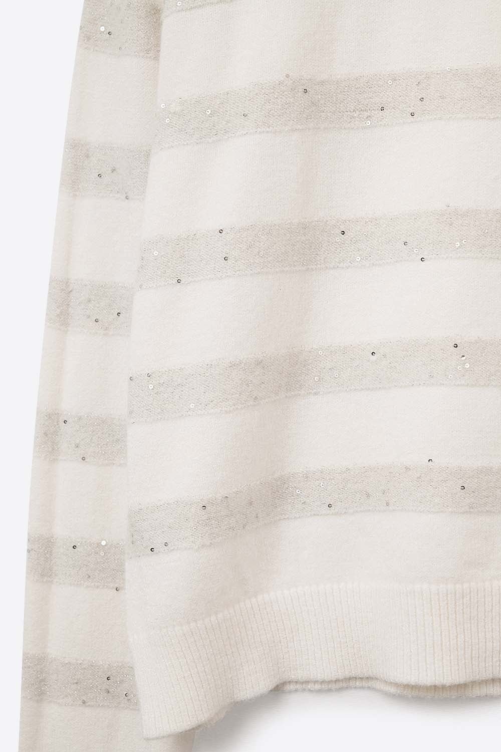 Camisola de malha às riscas brancas com pormenores de lantejoulas
