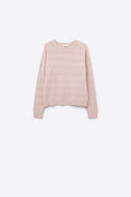 Camisola de malha às riscas cor-de-rosa com pormenores de lantejoulas