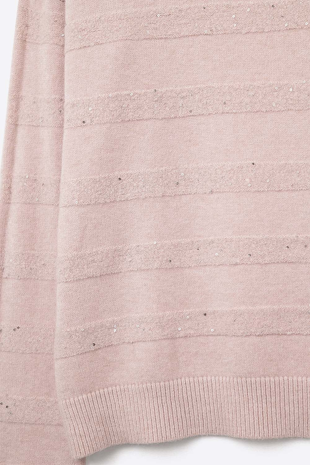 Camisola de malha às riscas cor-de-rosa com pormenores de lantejoulas
