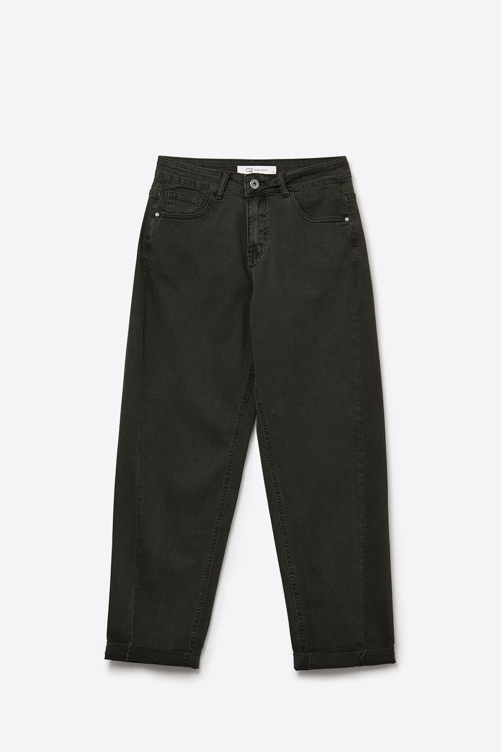 Jeans de Denim de Cintura Alta e Perna Reta em Caqui