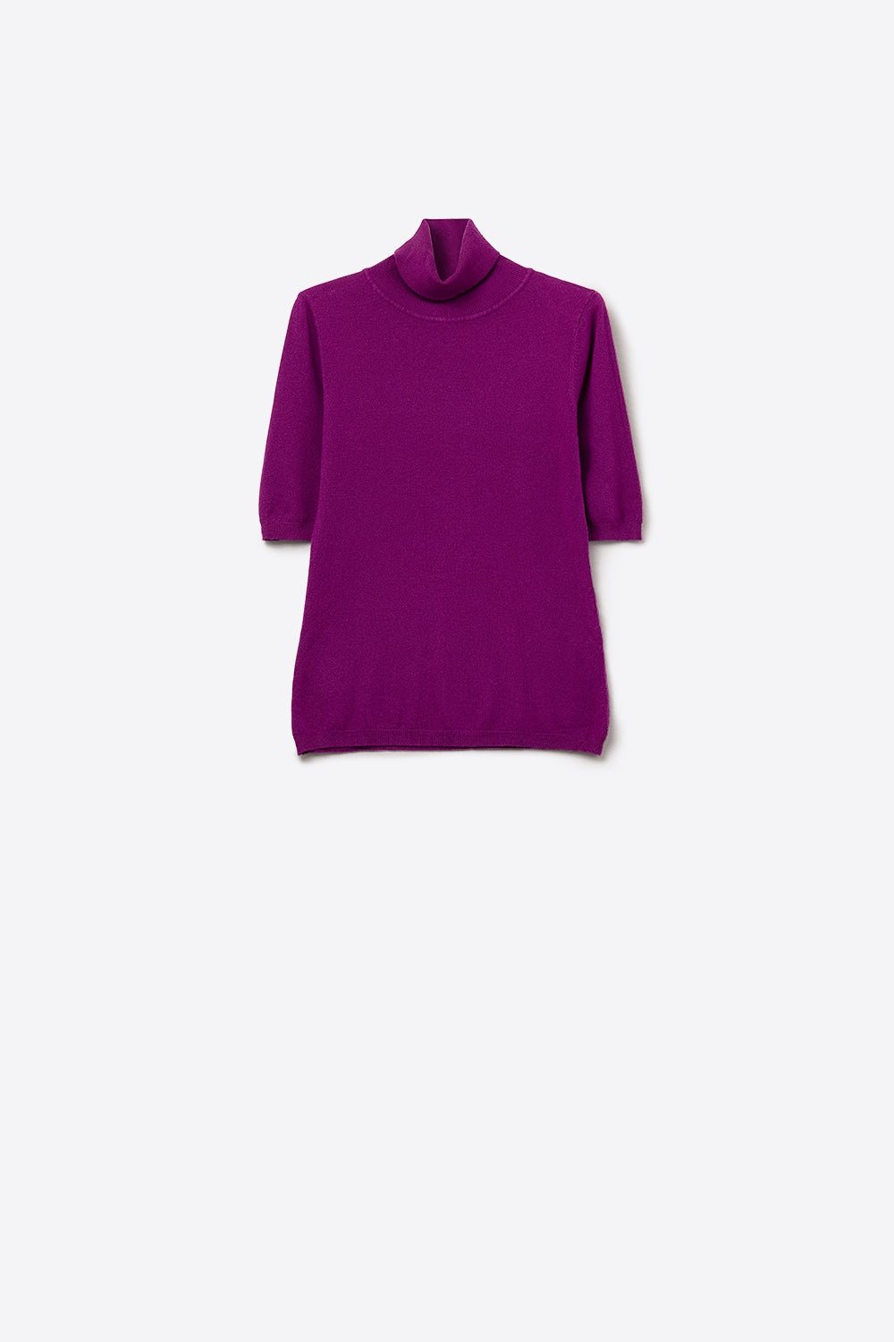 Camisola de malha fina em fúcsia com gola alta e mangas até ao cotovelo