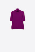 Camisola de malha fina em fúcsia com gola alta e mangas até ao cotovelo