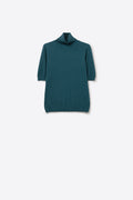 Camisola de malha fina em verde com gola alta e mangas até ao cotovelo