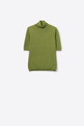 Camisola de malha fina em verde azeitona com gola alta e mangas até ao cotovelo