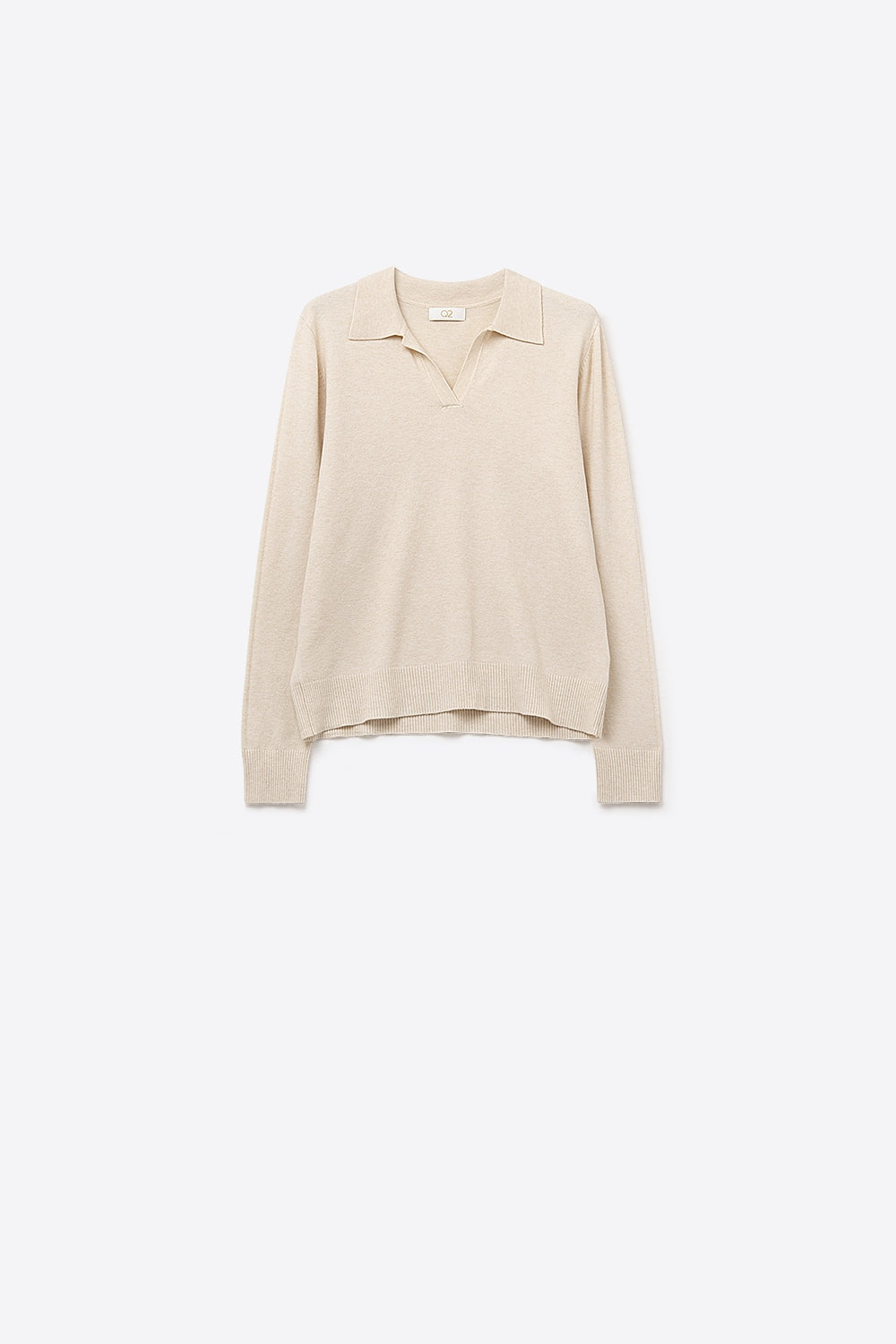 Gola polo de malha com decote em V sem carcela em creme
