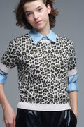 Camisola chique de manga curta com estampado de leopardo