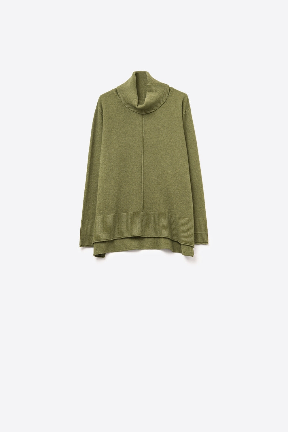 Camisola de gola redonda de grandes dimensões em verde militar