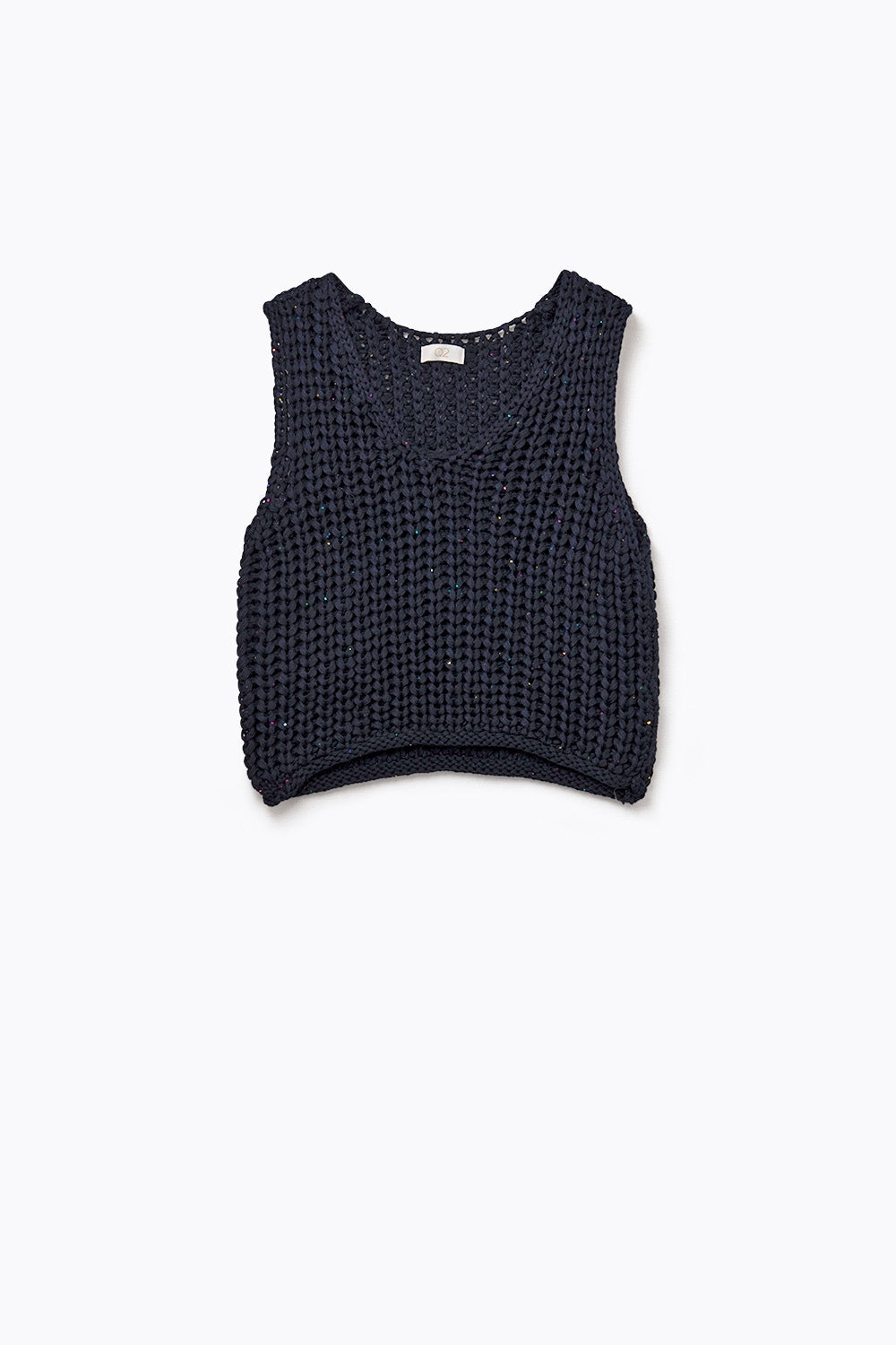 Colete de croché em azul-marinho com lantejoulas Fio