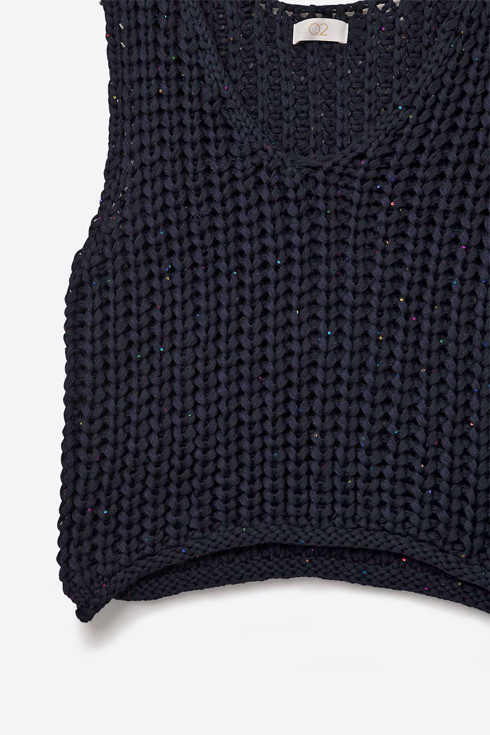 Colete de croché em azul-marinho com lantejoulas Fio