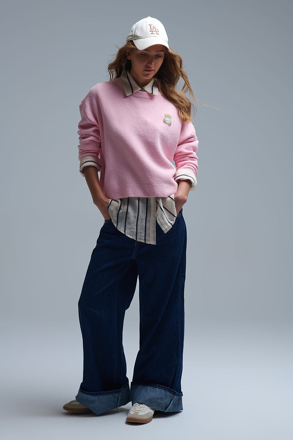 Camisola cor-de-rosa com remendos de urso