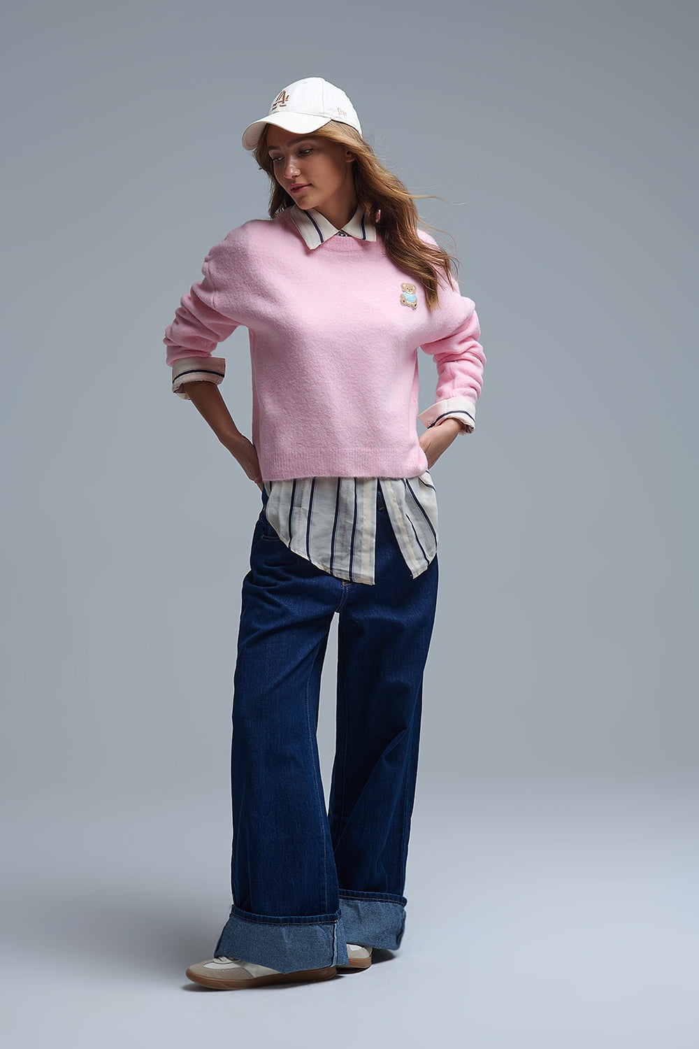 Camisola cor-de-rosa com remendos de urso