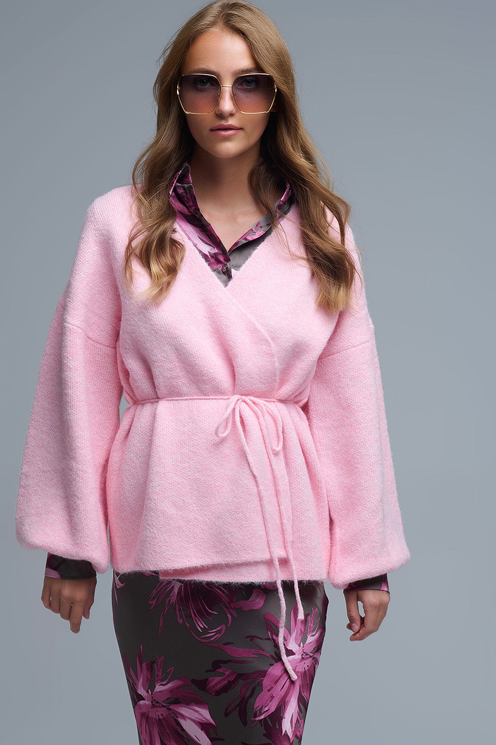 Casaco de malha rosa elegante