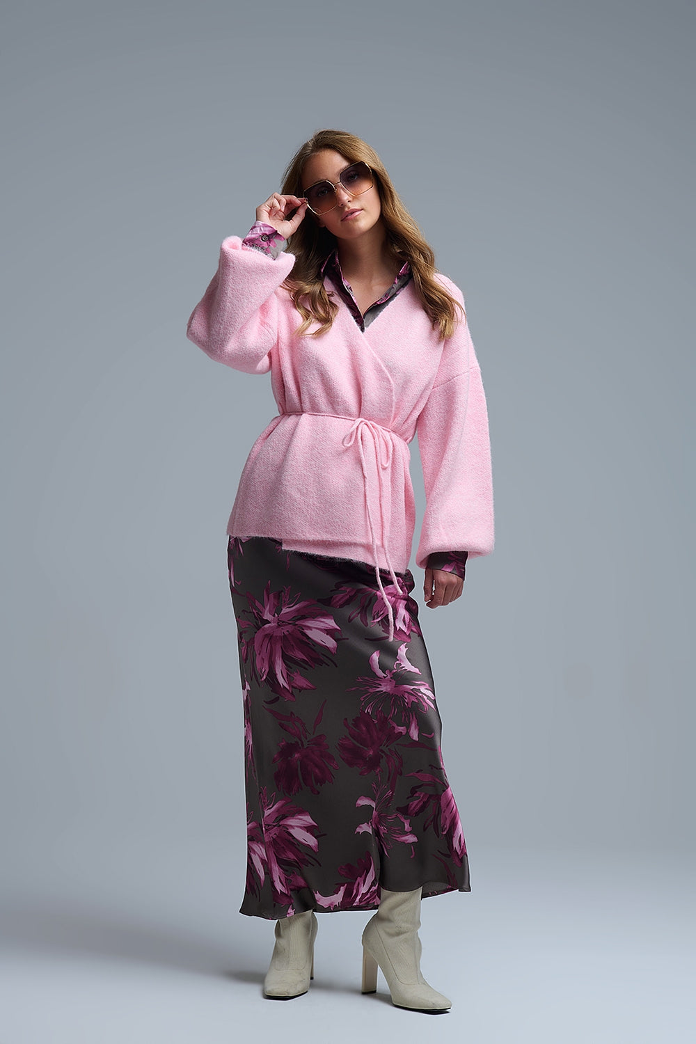 Casaco de malha rosa elegante