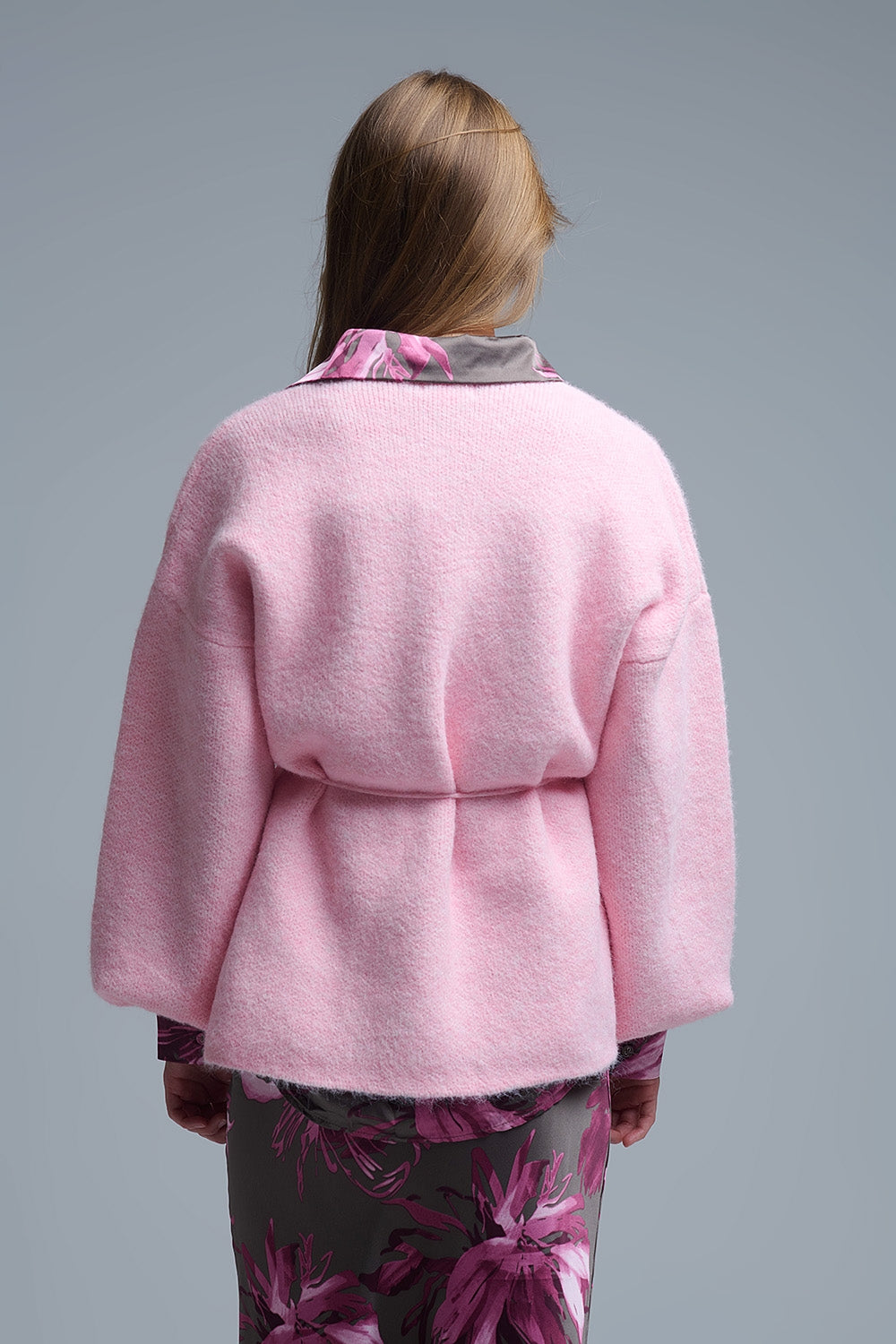Casaco de malha rosa elegante