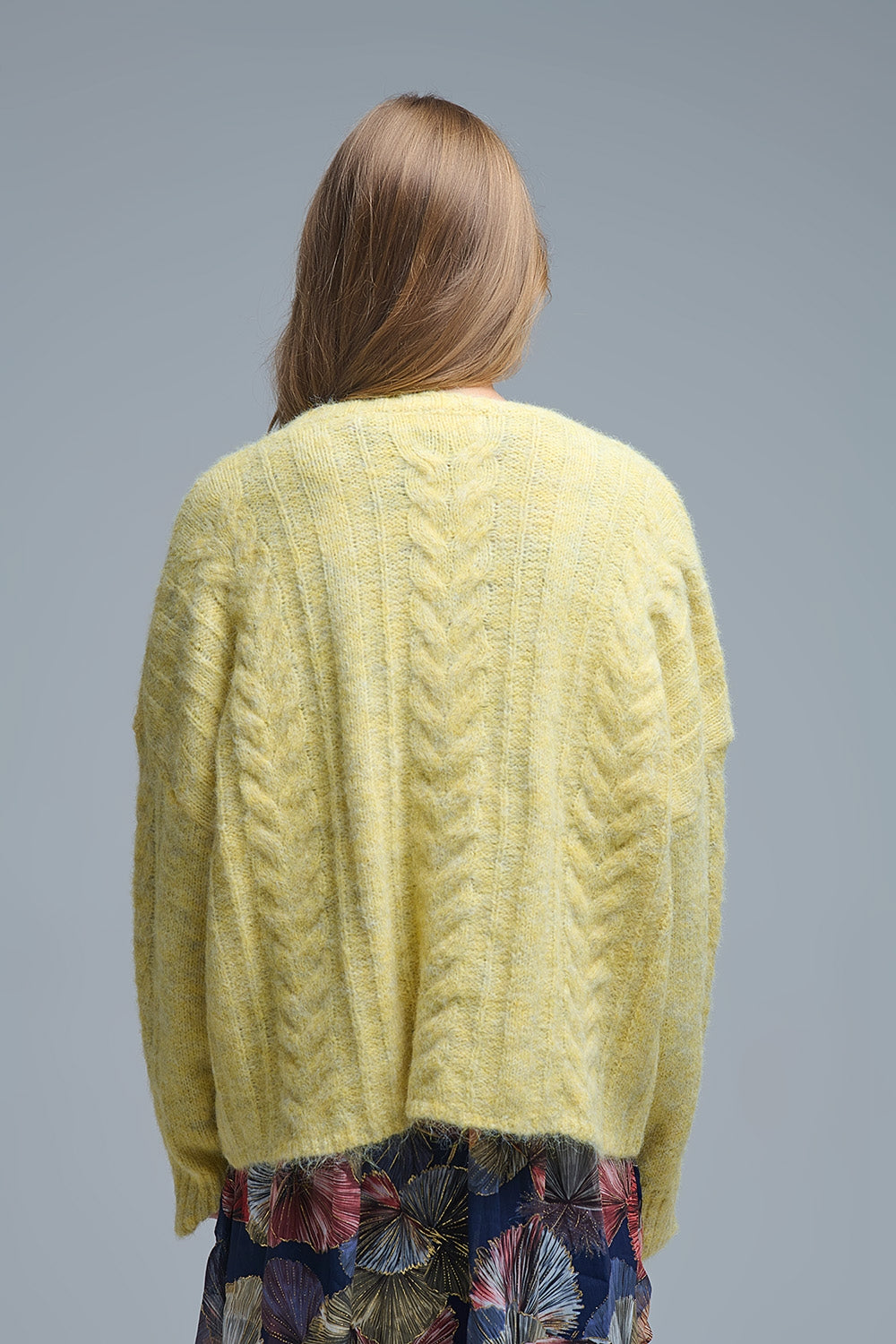 Camisola de malha fina com gola redonda em amarelo