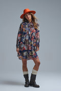 Vestido floral elegante com decote em A e laço