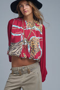 Blusa vermelha chique com estampado abstrato