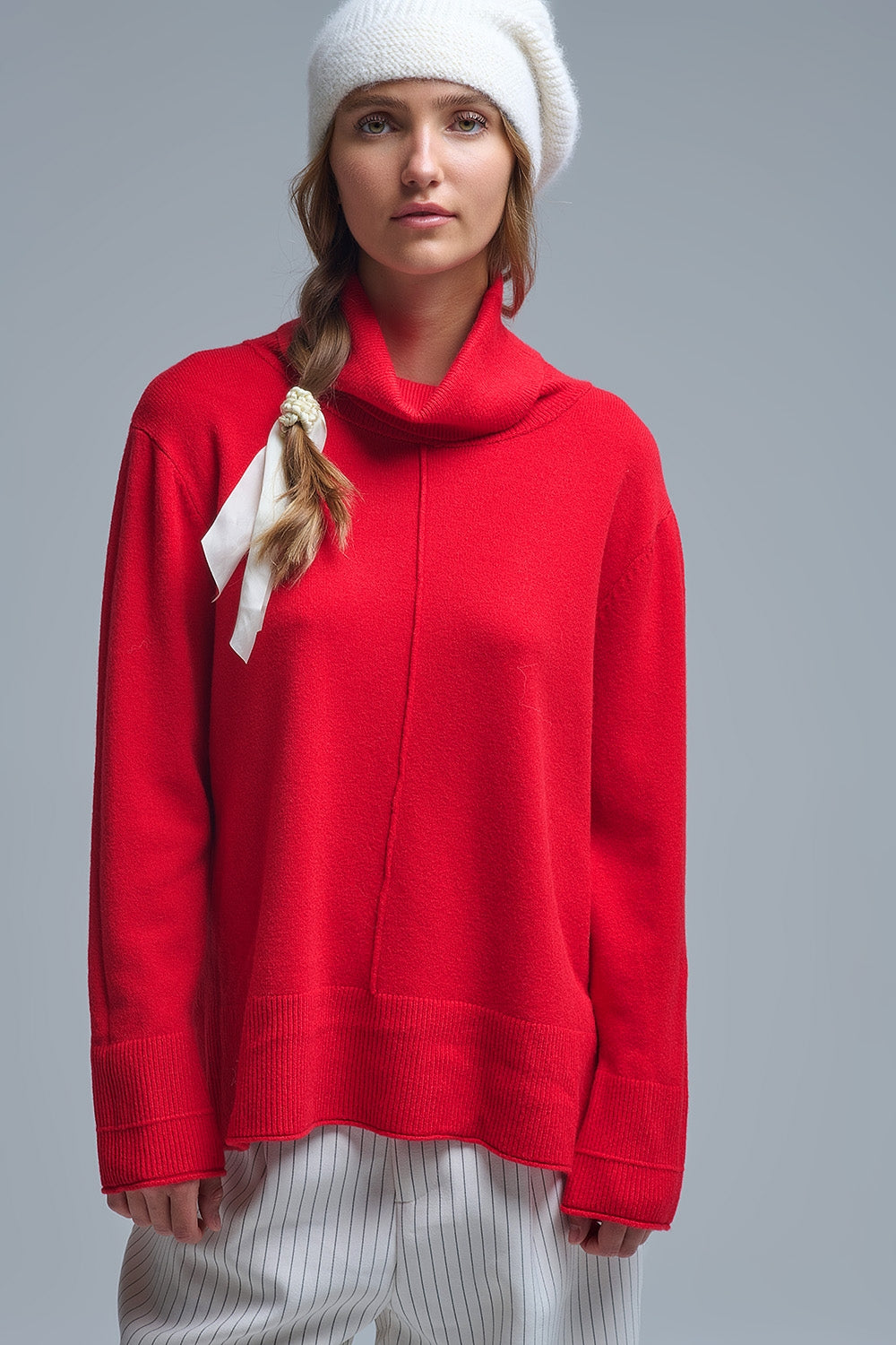 Camisola com gola redonda em vermelho